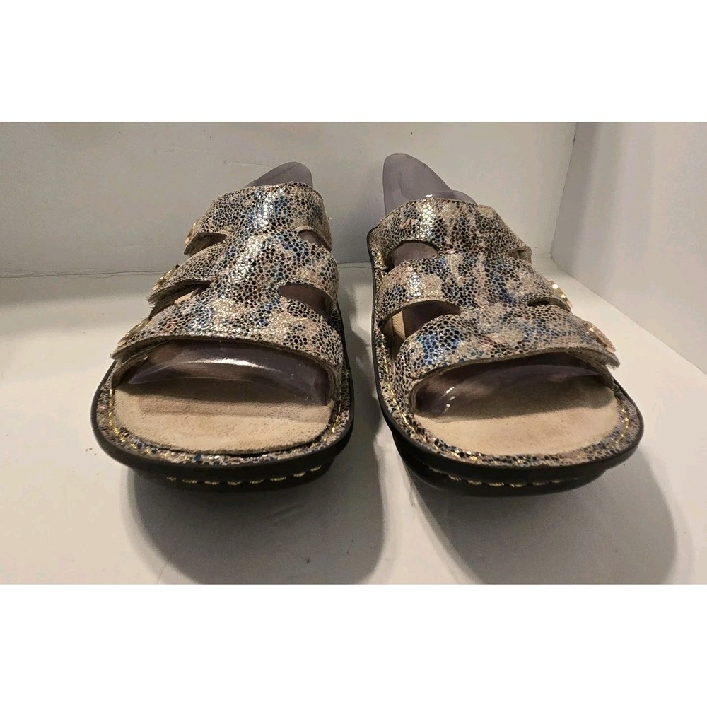 Alegria Venice Women's Three Strap Sandal Blue Multi-Toned Snake Skin Motif Sz 7